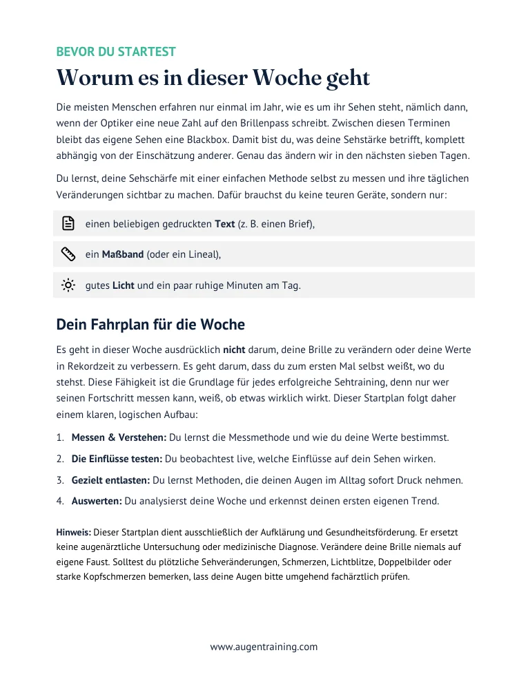 Vorschauseite der Anleitung zum Sehstärke selber messen